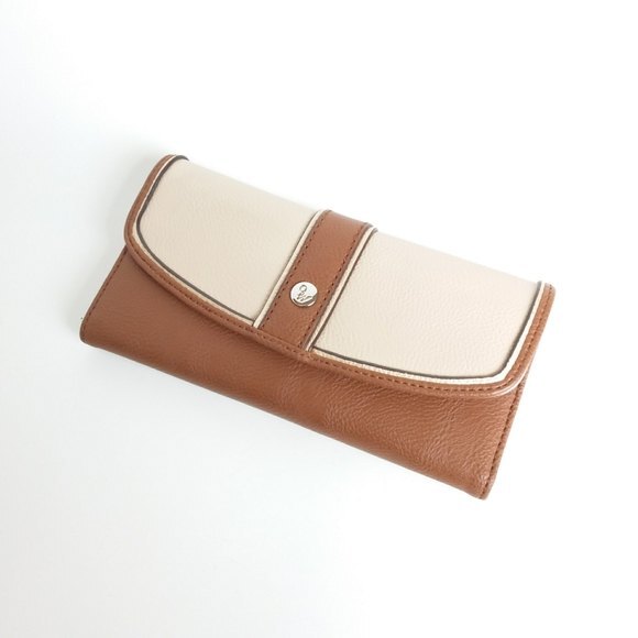 Nine West Brown Cream Tri-Fold Snap Closure Wallet - Picture 6 of 9